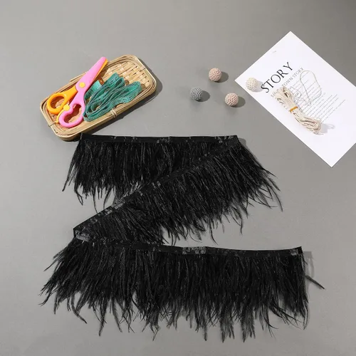 Vista 6 de SOGUGOM Adorno de Plumas de Avestruz Negro - 1.5 Capas 2 Yardas Plumas de 4 Pulgadas Adorno de Cintas con Flecos para Costura, Vestidos, Proyectos