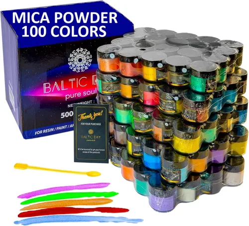 Vista 3 de Baltic Day Polvo de mica – 75 polvos de mica incluyendo pigmentos camaleón + 100 polvos de mica naturales – Pigmentos para resina epoxi, jabón