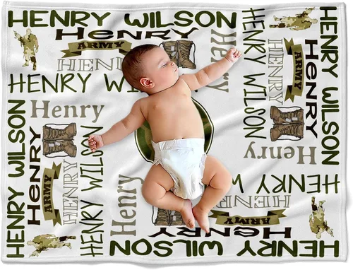 Vista 22 de Manta de bebé del ejército personalizada, colcha militar de camuflaje para bebé, ropa de cama temática de equipo táctico de felpa suave, recuerdo
