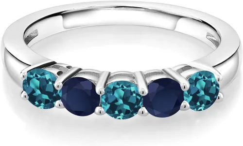 Vista 3 de Gem Stone King Anillo de boda de plata de ley 925 con topacio azul Londres y zafiro azul