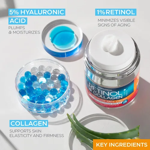 Vista 6 de Crema de retinol para cara con ácido hialurónico – Hidratante facial de colágeno para mujeres y hombres – Fórmula avanzada antienvejecimiento