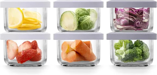 Vista 8 de Comotomo Recipientes de vidrio para almacenamiento de alimentos para bebés, tarros de 4 onzas con tapas de silicona, vasos herméticos