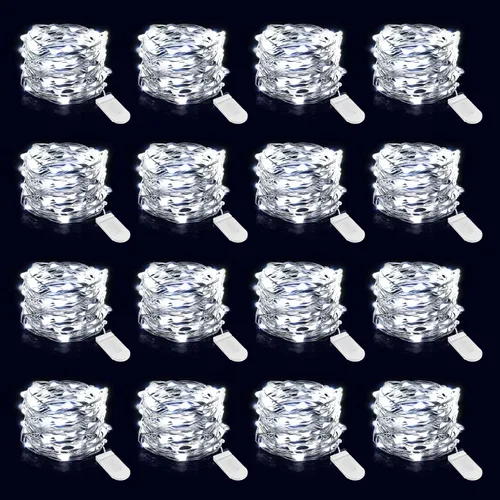 Vista 8 de Onforu Paquete de 16 tiras de luces de hadas blancas cálidas que funcionan con pilas, 2m IP67 impermeables, luz centelleante para frasco de Mason