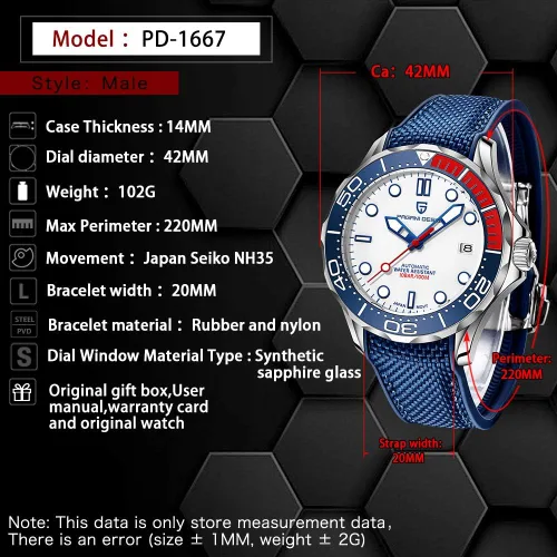 Vista 7 de HaiQin Pagani Design 007-Model Automatic Diving Watches for Men Japan Movement, Stainless Steel Band, Rotating Ceramic Bezel, Sapphire Domed Mirror