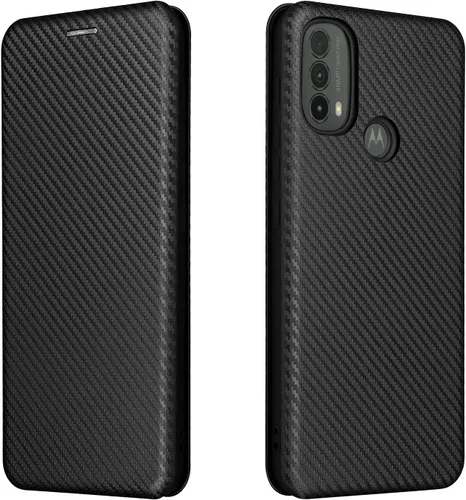 Vista 4 de Compatible con Motorola Moto E40, E30, E20 de fibra de carbono Flip Funda de protección completa Flip Case de fibra de carbono PU + TPU Hybrid Case