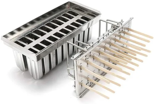 Vista 8 de 20 moldes para paletas, kit de soporte de moldes de paletas de hielo de acero inoxidable comercial GDAE10 con 100 palos de bambú reutilizables
