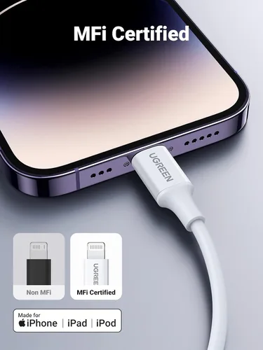 Vista 3 de UGREEN Cable USB C a Lightning: cable Lightning PD de carga rápida de 3 pies con certificación MFi compatible con iPhone 16/15/14/14 Pro/13/13