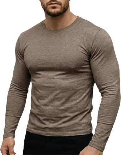 Vista 12 de Camiseta muscular para hombre, cuello redondo, manga larga, suave, elástica, básica, casual