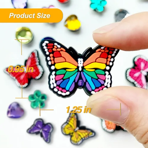 Vista 4 de pocpockets Dijes de decoración de zapatos de mariposa para zapatos, pulseras, pulseras y pulseras de PVC, decoración para mujeres, regalos de fiesta