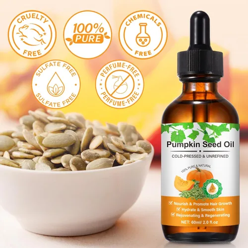 Vista 4 de Aceite de semilla de calabaza para el crecimiento del cabello, aceite de calabaza 100% puro prensado en frío para cabello seco dañado, hidratante