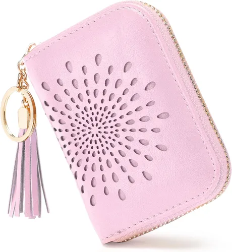Vista 33 de APHISON RFID - Porta tarjeta de crédito con llavero, cartera pequeña con cremallera para mujer, Moderno