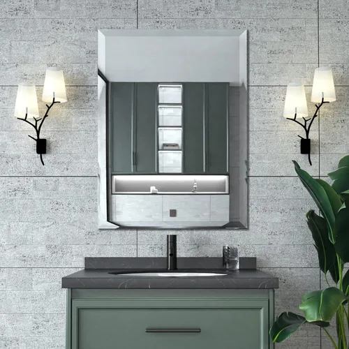 Vista 13 de Mirrorons Espejo biselado, espejos de baño para pared de 40 x 32 pulgadas, espejo de baño rectangular sin marco con borde biselado, se cuelga