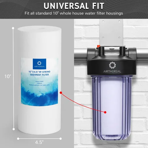 Vista 5 de Airthereal Filtro de agua de sedimentos PP para toda la casa de 10 x 4.5 pulgadas, cartucho de repuesto de filtro de agua de 10 pulgadas para agua