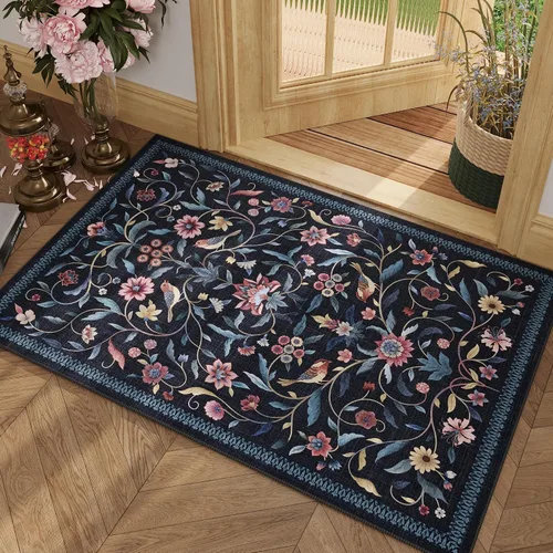 Vista 26 de Alfombra de entrada vintage con medallón floral de 2 x 3 pulgadas, lavable a máquina, alfombra de entrada de pelo bajo, suave, pequeña, alfombra