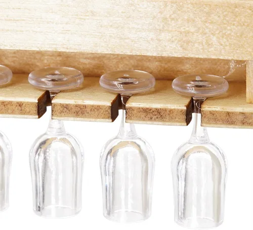 Vista 3 de Odoria Estante miniatura para botellas de vino 1/12 con vasos, accesorios de decoración de casa de muñecas