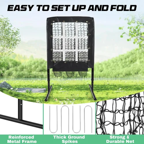 Vista 7 de RengueRengue 9 Hole Pitching Net Baseball Pitching Target with Strike Zone, Softball Pitching Aid Net, 3 Level Adjustable Height, Portable Training