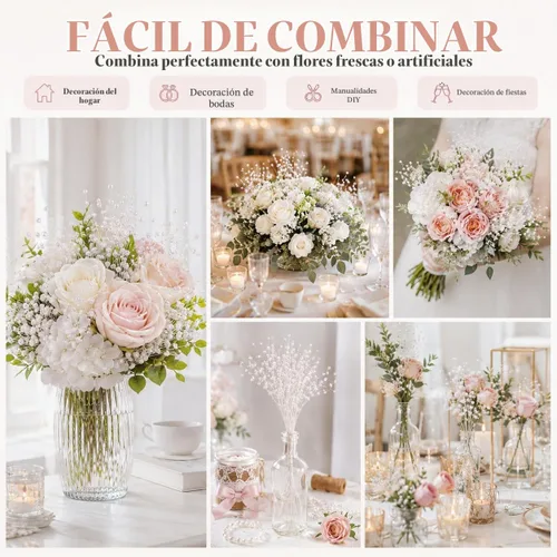 Vista 3 de ULTNICE 100 perlas blancas para manualidades, cuerda de perlas artificiales falsas, palitos decorativos para ramo de flores, centro de mesa de boda