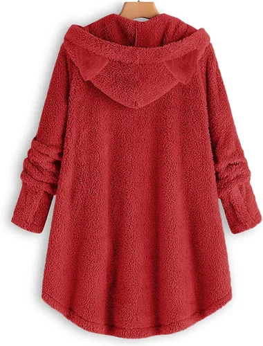 Vista 2 de Kit Tea - Sudadera con capucha para mujer, diseño de orejas de gato, de felpa, informal, de manga larga, con botones, suelta, cómoda