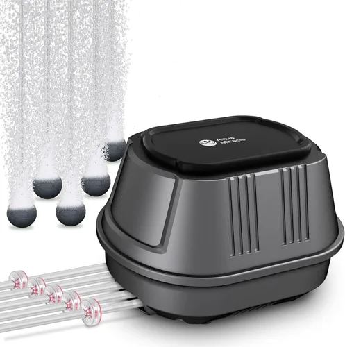 Vista 9 de AquaMiracle Aquarium Air Pump 3W/6W/10W, Super Quiet Powerful Fish Tank Air Pump with Double-Layer Sound Insulation, Adjustable Pond Aerator Pump