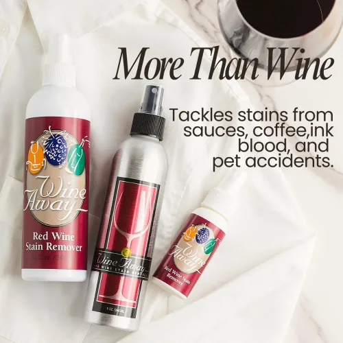Vista 4 de Wine Away Paquete de spray removedor de manchas de vino tinto, solución limpiadora de tela, tapicería y alfombras, elimina manchas de vino y manchas