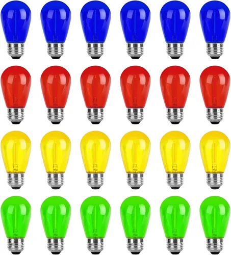 Vista 11 de Visther Bombillas de Repuesto Paquete de 24 Bombillas LED S14 de Colores para Luces de Cadena de Repuesto, Base E26 1W Plástico Irrompible