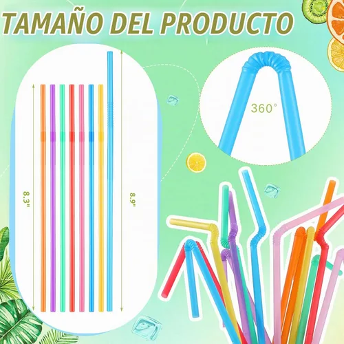 Vista 2 de Eaasty 3000 popotes de plástico flexibles a granel, popotes desechables de plástico, pajitas largas de plástico coloridas, popotes flexibles a