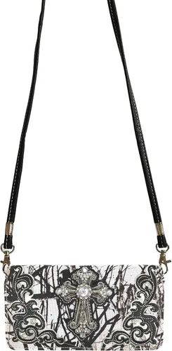 Vista 3 de Zelris camuflaje brillo plata cruz mujeres Crossbody Trifold cartera