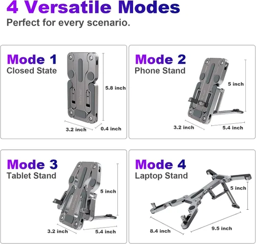 Vista 3 de Soporte ergonómico para laptop para escritorio, elevador de aluminio aeroespacial ajustable 3 en 1, soporte plegable de 3 modos, resistente
