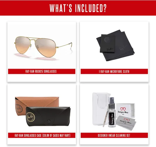 Vista 86 de Ray-Ban RB3025 - Lentes de sol de aviador de metal para hombre y mujer + paquete con kit de cuidado de gafas iWear de diseñador