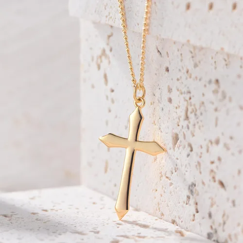 Vista 115 de Fettero - Collar con dije de cruz de fe, chapado en oro de 14 K, cadena fina, minimalista, simple, pequeña, para oración, regalo de joyería religiosa