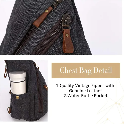 Vista 5 de KL928 Bolso bandolera de lona Mochila pequeña cruzada de hombro, mochila casual para hombres y mujeres