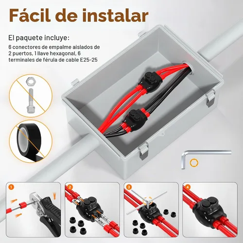 Vista 5 de Joinfworld Conectores de empalme con aislamiento de 2 puertos 2-14 AWG Conectores de alambre de aluminio a cobre Conectores de cable eléctrico