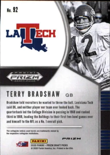 Vista 2 de 2020 Panini Prizm Draft Prizms Orange #92 Terry Bradshaw Louisiana Tech Bulldogs Football Trading Card