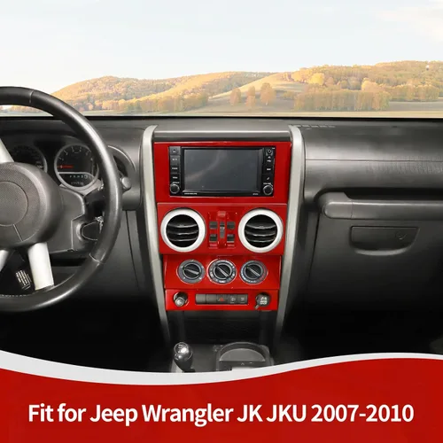 Vista 4 de RT-TCZ para Wrangler JK Cubierta de Panel de Control de la Consola Central del Tablero Rojo para Jeep Wrangler JK JKU 2007-2010 Accesorios