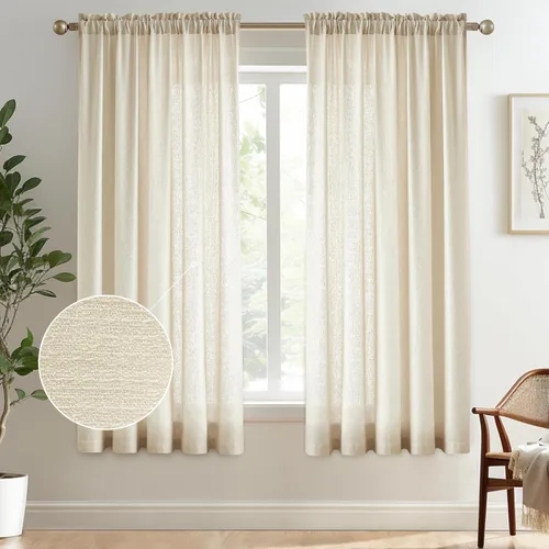 Vista 53 de Melodieux Cortinas de Niveles Semitraslúcidas Negras de 24 Pulgadas de Largo para Cocina, Cafetería, Dormitorio, Ventanas Pequeñas, Aspecto de Lino
