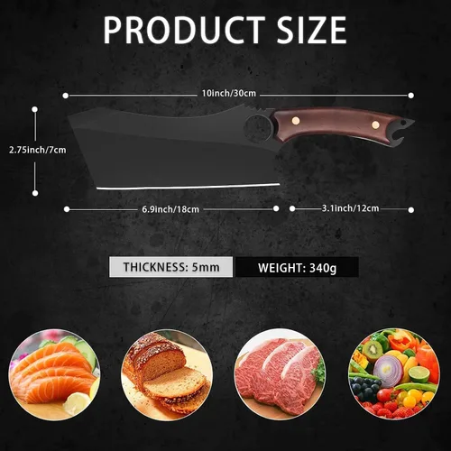 Vista 6 de Cuchillo para carne de 6.9 pulgadas, cuchillo negro para deshuesar, cuchillo de cocina forjado en fuego de acero de alto carbono afilado con funda
