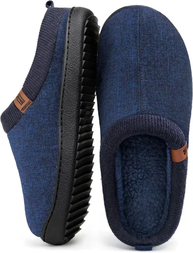 Vista 14 de MERRIMAC - Zapatillas de deslizamiento para hombre, cómodas, con espuma viscoelástica, antideslizantes, para interiores, zapatos de casa Negro