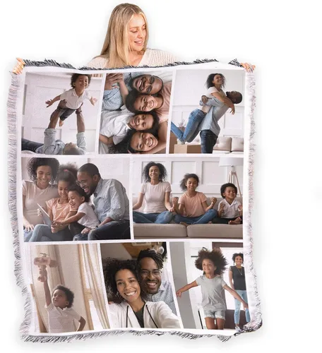 Vista 9 de FrameStory Manta personalizada con fotos y texto, totalmente personalizable con tus fotos y mensajes, manta tejida de mezcla de poliéster de algodón