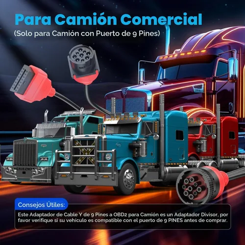 Vista 4 de Autel J1939 9 Pin al cable adaptador hembra OBD2, trabajo con escáner