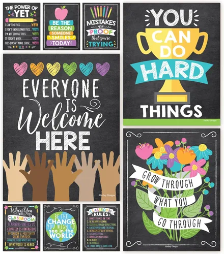 Vista 24 de Hadley Designs Póster motivacional para decoración de aula, 9 pósteres de aula de mentalidad de crecimiento, decoración de pared inspiradora