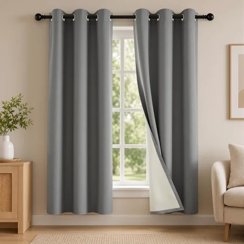 Vista 81 de 2 paneles de cortinas 100% opacas, de peso medio, con aislamiento térmico y ojales para dormitorio, sala de estar, tratamiento de ventana