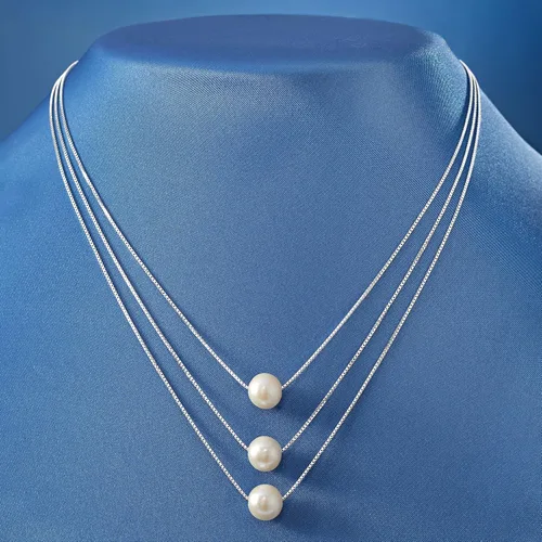 Vista 4 de Ross-Simons 9-9.5mm Cultured Pearl 3-Strand Layered Necklace