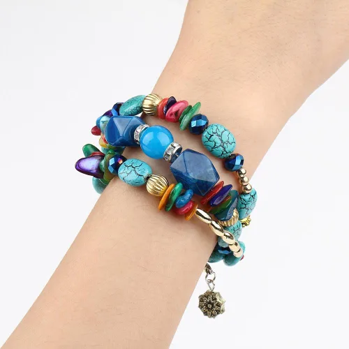 Vista 8 de QIAN0813 Pulseras bohemias de cuentas de ágata irregulares multicapa para mujer, pulseras vintage de piedra de jade para hombre, pulseras de yoga