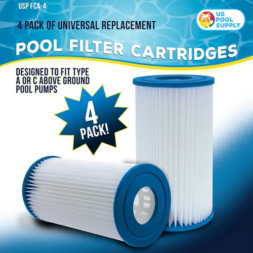 Vista 2 de U.S. Pool Supply Paquete de 4 cartuchos de filtro de repuesto universales, tipo A o C, compatibles con bombas de piscina sobre el suelo con filtros