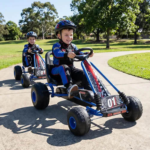 Vista 2 de HONEY JOY Pedal Go Kart, Go Kart de Pedal de 4 Ruedas para Niños Pequeños, Juguete de Coche de Pedal de Carreras, Adelante/Atrás, Asiento