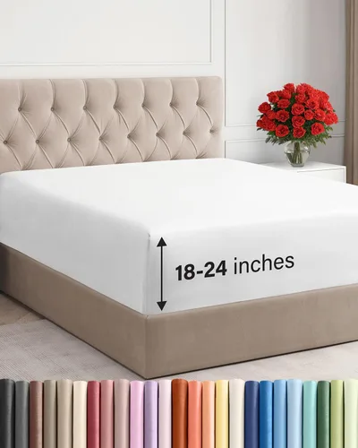 Vista 81 de Sábana bajera ajustable extra profunda Twin XL – Sábana bajera individual de lujo de hotel solamente – Se adapta fácilmente a colchones de 18 a 24