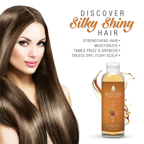 Vista 4 de Pursonic Aceite de jojoba dorado puro prensado en frío para piel seca o cabello dañado, natural y sin refinar, hidrata y revitaliza la piel, 6