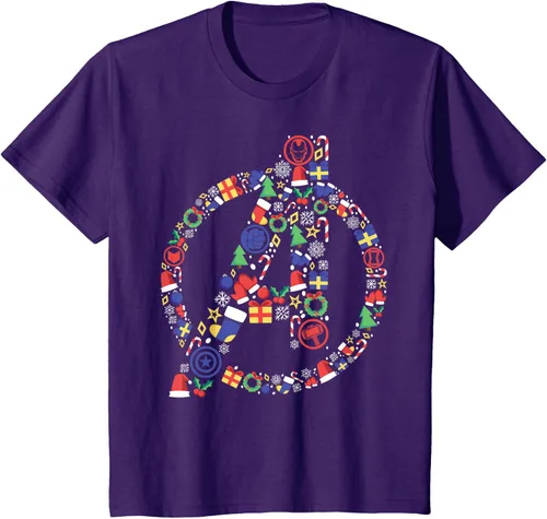 Vista 22 de Marvel Avengers A Logo Symbol Holiday Christmas Icons Camiseta, Negro