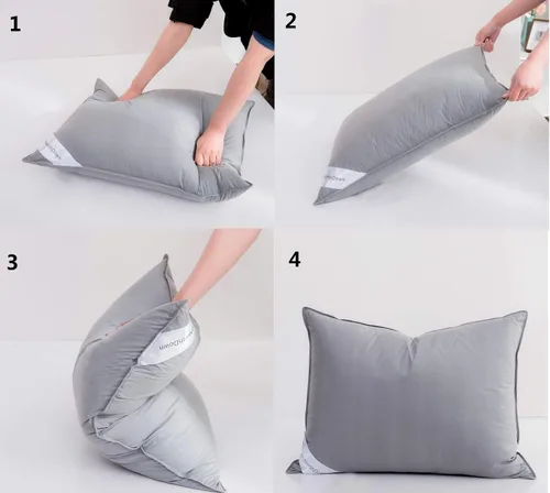 Vista 4 de Juego de 2 almohadas estándar de plumas de ganso para hotel, color gris, 100% algodón suave, almohadas de apoyo