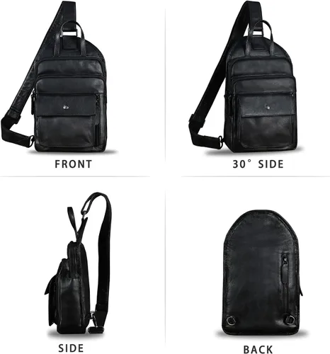 Vista 4 de Bolso bandolera de cuero genuino para hombres y mujeres, estilo vintage, de cuero real, a la moda, mochila bandolera para el hombro, bolso cruzado